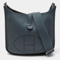 Hermes Bleu Orage Taurillon Clemence Leather Evelyne III GM